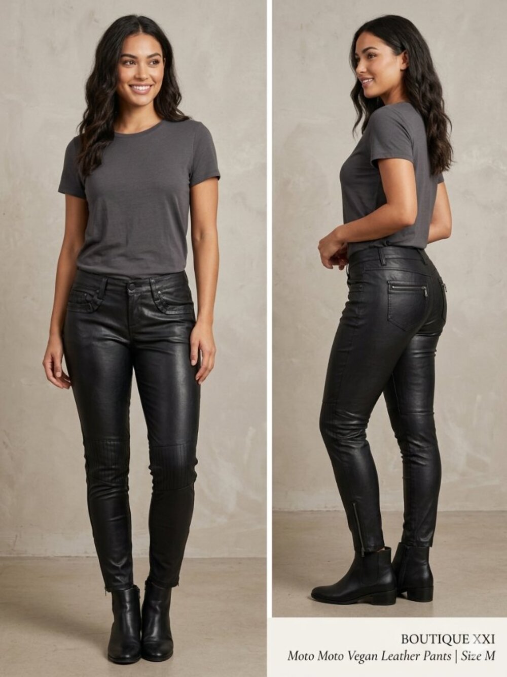 NEW Boutique XX1 Vegan Leather Black Pants Ribbed Knee & Zipped Ankles Size M